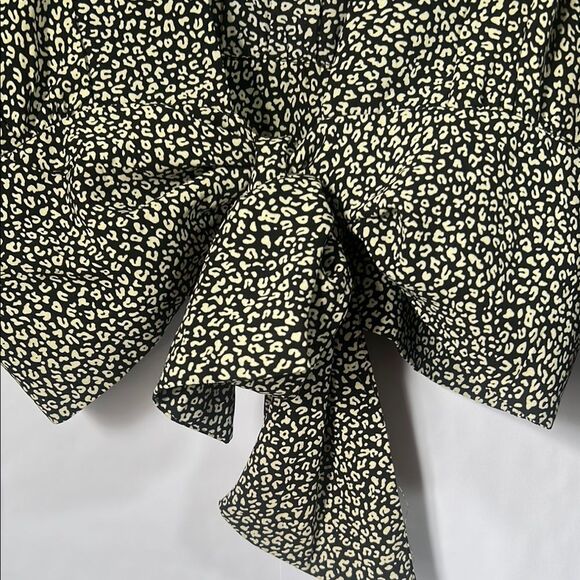 Princess Polly Black Tan Print Top Long Sleeve Wrap Splice Size 4 Blouse - Picture 2 of 7